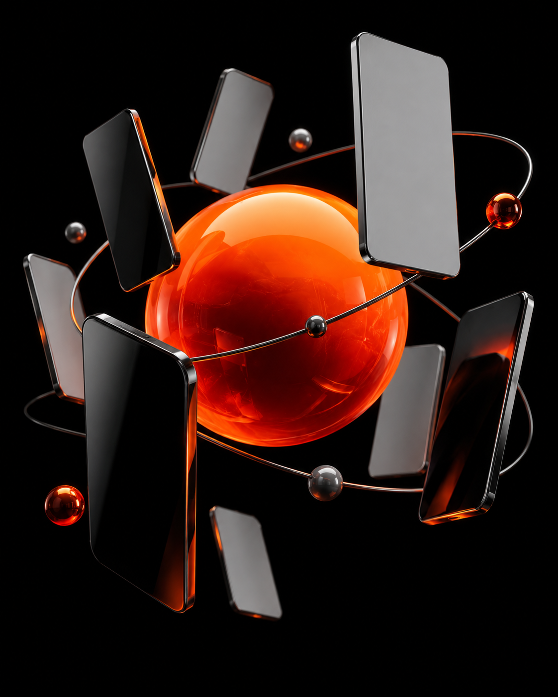Abstract digital content composition with an orange sphere